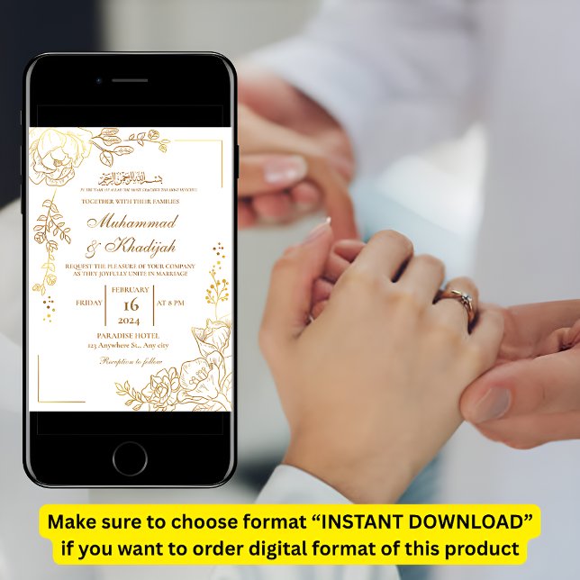Golden Flower Modern Muslim Bröllop Nikah Inbjudningar (Skapare uppladdad)