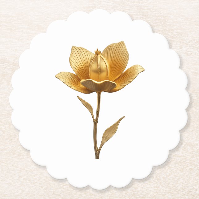 Golden Flower Paper Coaster Underlägg Papper (Framsida)