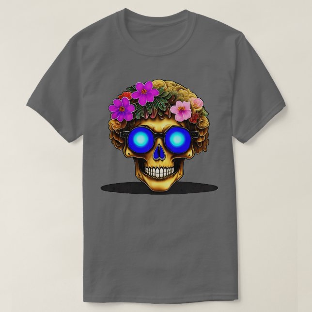 Golden Flower Skull T Shirt (Design framsida)