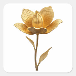 Golden Flower Stickers Fyrkantigt Klistermärke