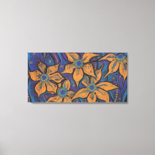 Golden Flowers, abstrakt blommigt art, lila orange Canvastryck