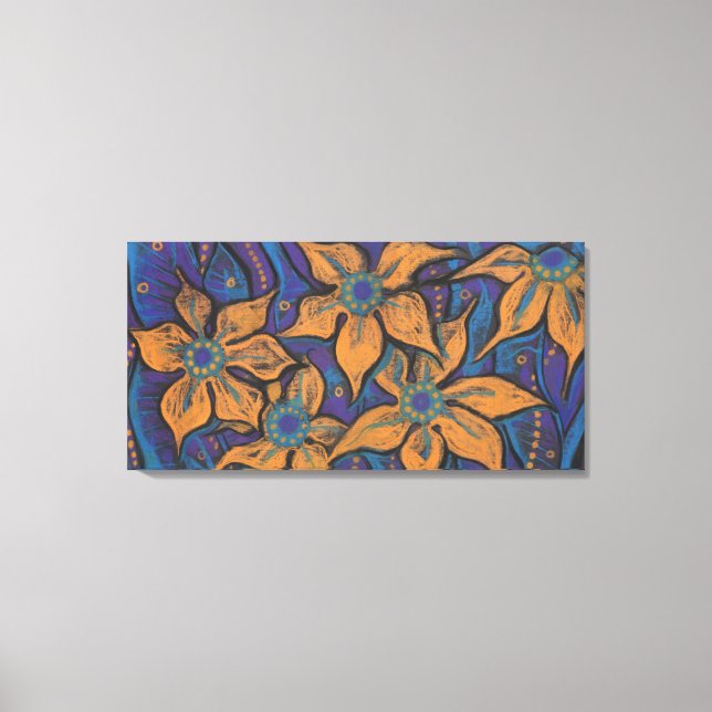 Golden Flowers, abstrakt blommigt art, lila orange Canvastryck (Framsida)