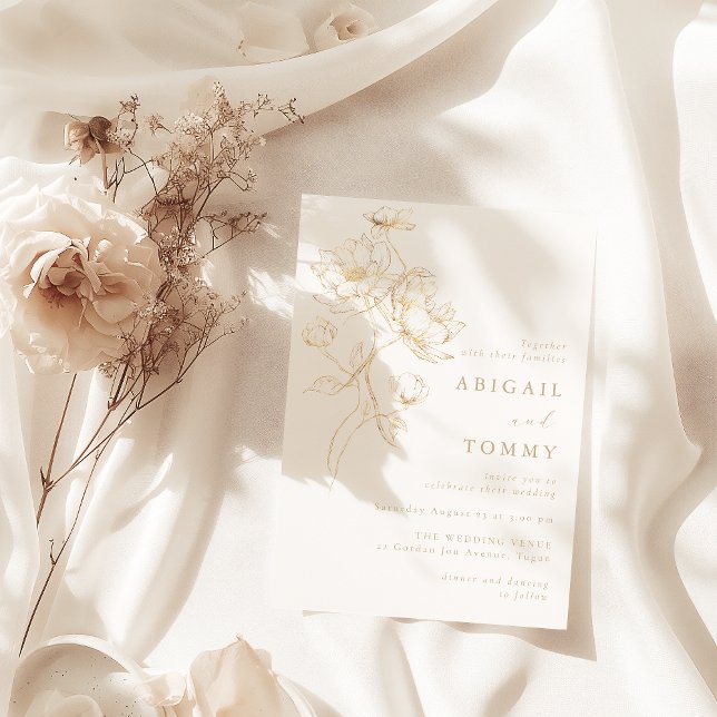 Golden Flowers Classic Modern Wedding Inbjudningar (Skapare uppladdad)