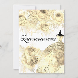 Golden Flowers Elegant Dress Quinceanera Party Inbjudningar