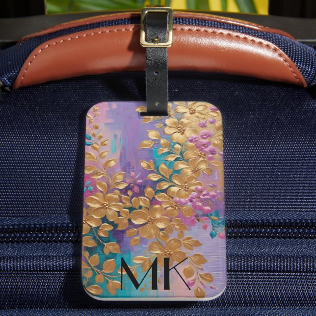 Golden Flowers färgade vid Rosa Lilac Turcos Bagagebricka (Framsida Insitu 2)