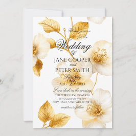 Golden flowers floral Wedding Invitation Inbjudningar