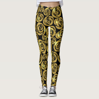 Golden Flowers på Black Background Leggings