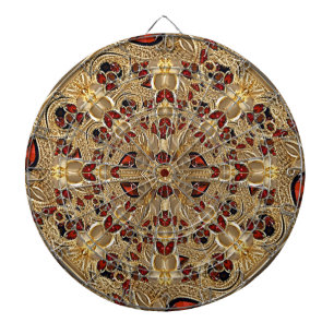 Golden Flowers Red Decorative Dartboard Darttavla