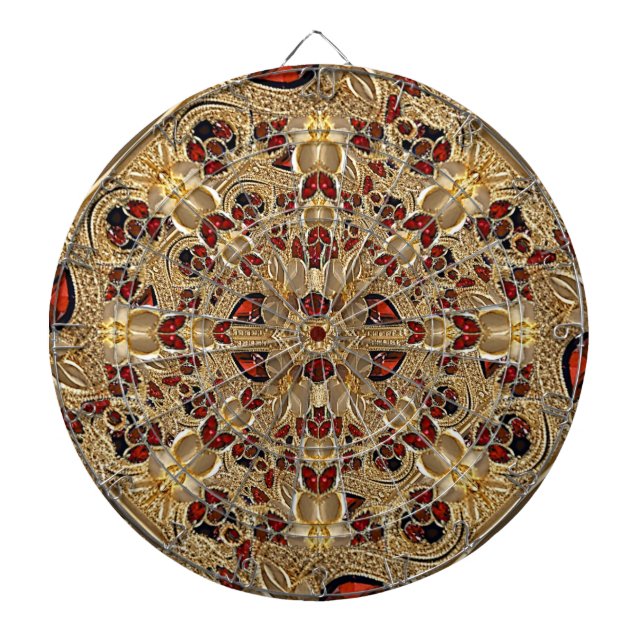 Golden Flowers Red Decorative Dartboard Darttavla (Framsidan)