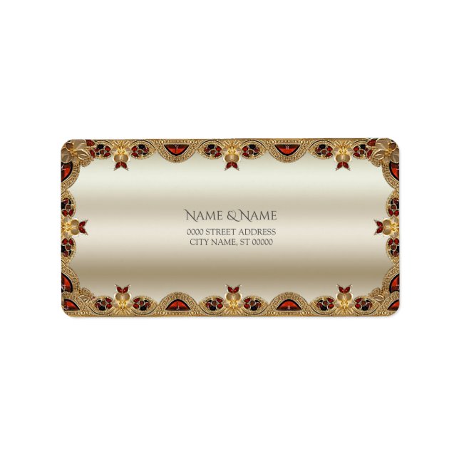 Golden Flowers Red Gemstone Address Label Adressetikett (Framsidan)