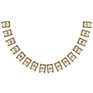 Golden Flowers Red Gemstone Bunting Flagga