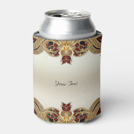 Golden Flowers Red Gemstone Can Cooler