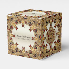 Golden Flowers Red Gemstone Favor Box Presentaskar