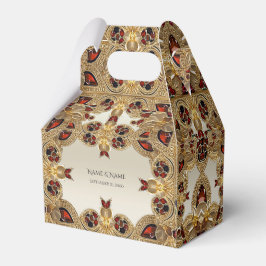 Golden Flowers Red Gemstone Favor Box Presentaskar