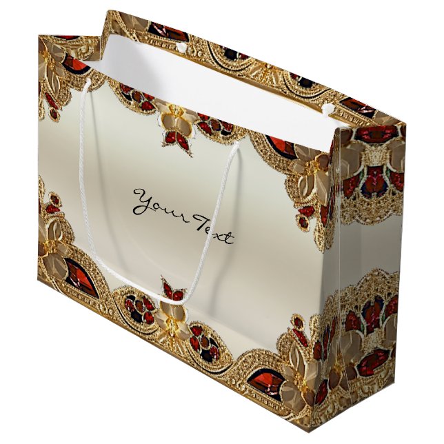 Golden Flowers Red Gemstone Gift Bag (Framsidan Vinklad)
