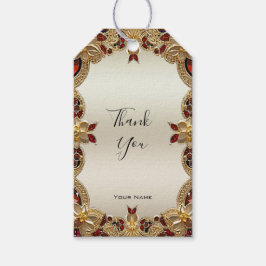 Golden Flowers Red Gemstone Gift Märkre Presentetikett