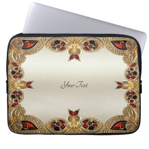 Golden Flowers Red Gemstone Laptop sleeve