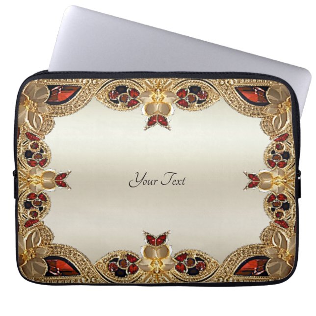 Golden Flowers Red Gemstone Laptop sleeve (Framsidan)