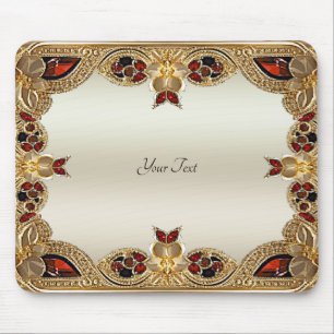 Golden Flowers Red Gemstone Mousepad Musmatta