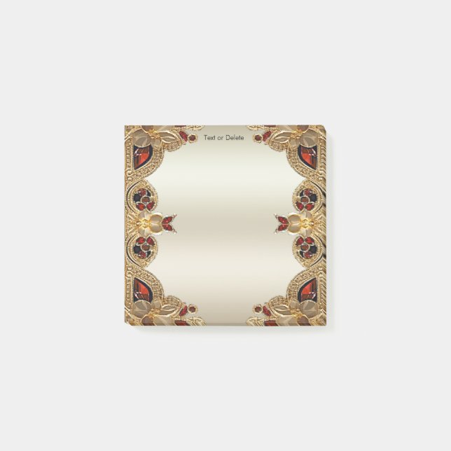 Golden Flowers Red Gemstone Post it Notes Post-it Block (Framsida)