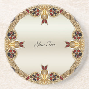 Golden Flowers Red Gemstone Sandstone Underlägg