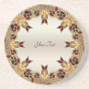 Golden Flowers Red Gemstone Sandstone Underlägg
