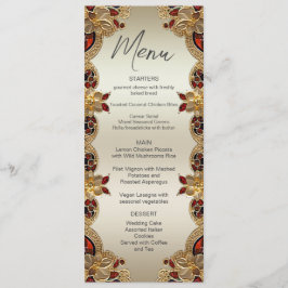 Golden Flowers Red Gemstone Splendor Bröllop Menu Meny
