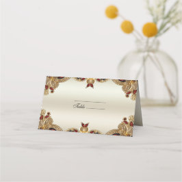 Golden Flowers Red Gemstone Splendor Place Card Placeringskort