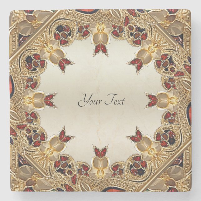 Golden Flowers Red Gemstone Stone Underlägg (Framsidan)