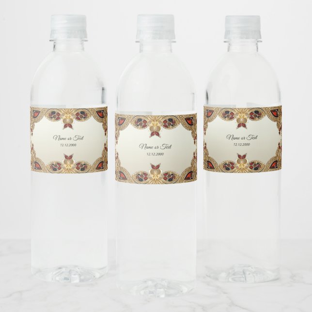 Golden Flowers Red Gemstone Vattenflaska Label Vattenflaskor Etikett (Flaskor)
