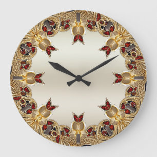 Golden Flowers Red Gemstone Wall Clock Stor Klocka
