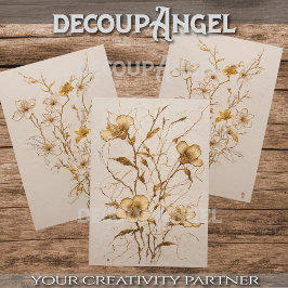 Golden Flowers Trio - Decoupage -