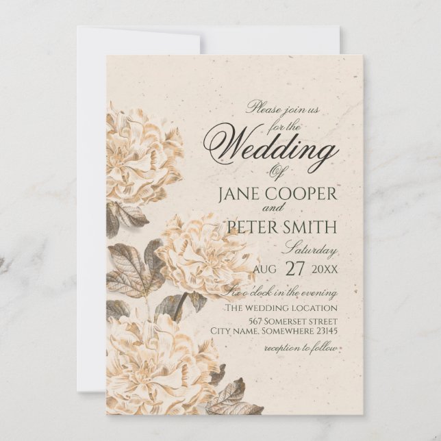 Golden flowers Wedding Invitation Inbjudningar (Framsida)