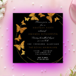 Golden Foil Butterfly Glam Vip Födelsedagsfest Inbjudningar