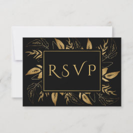 Golden Foliage | Elegant Guld Svarta Bröllop OSA Kort