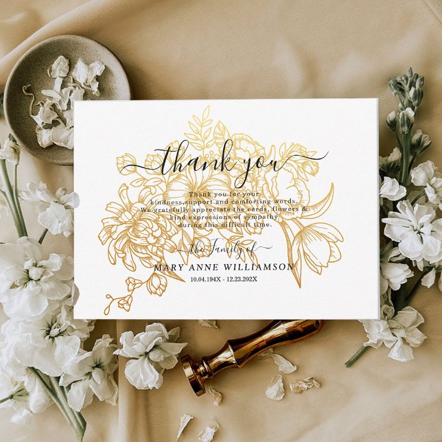 Golden Foliage Funeral Tack You Card Kort (Skapare uppladdad)