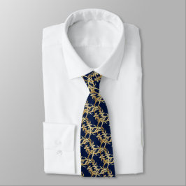 Golden Foliage Wandan Navy Blue Bröllop Slips