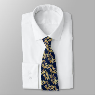 Golden Foliage Wandan Navy Blue Bröllop Slips