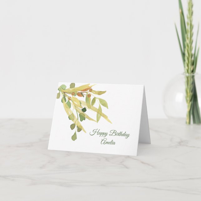 Golden Foliage Watercolor Birthday Kort (Framsida)