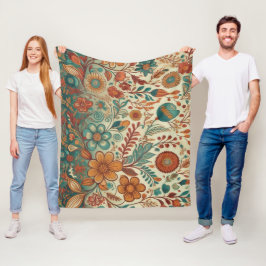 Golden Folk Art Tapestry Fleect Blanket Fleecefilt