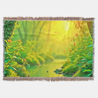 Golden Forest Stream Peaceful Art Filt