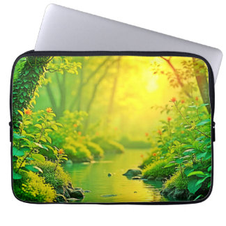 Golden Forest Stream Peaceful Art Laptop Fodral