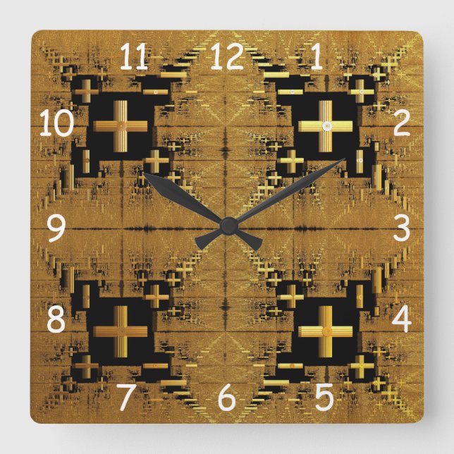 Golden Fractal Kor Fyrkantig Klocka (Framsida)