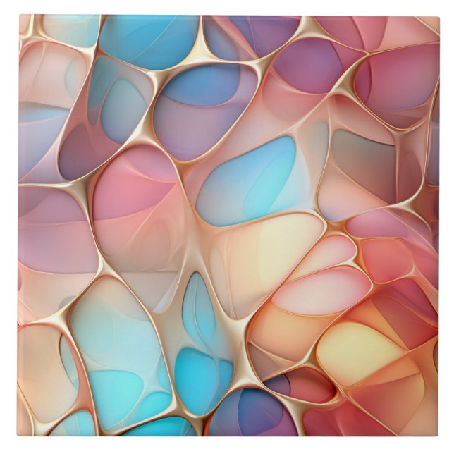 Golden Fractal Voronoi med Rainbow Tint Kakelplatta (Framsidan)