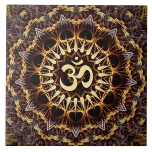 Golden Fractal Weave Aum Ceramic Tile Kakelplatta