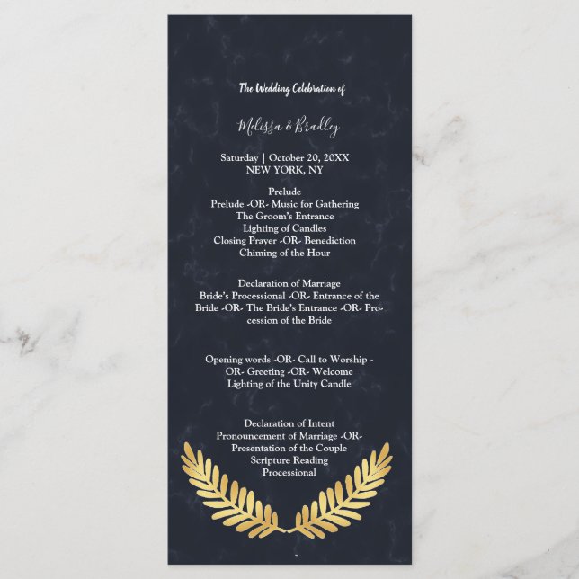 Golden Frame Navy bakre ceremoniprogram Program (Framsida)