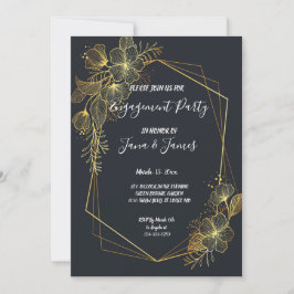 Golden Frame Navy bakre  Förlovning Inbjudningar