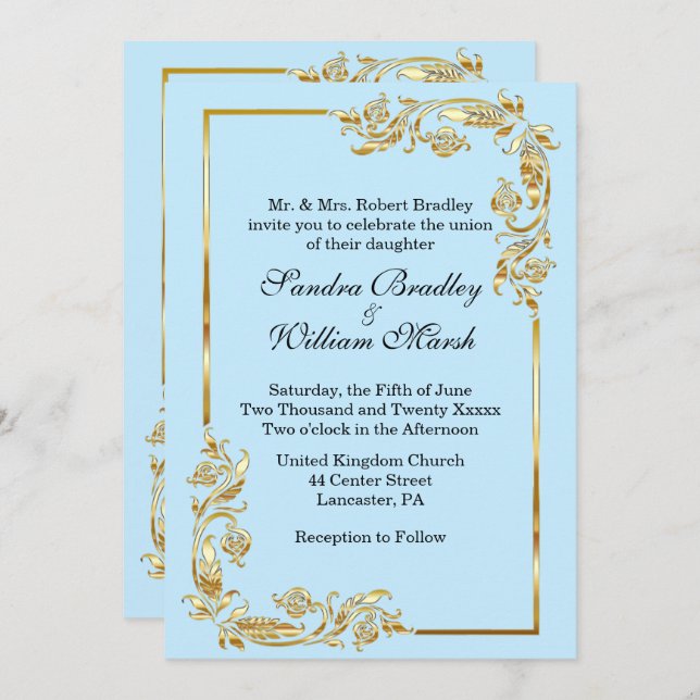 Golden Frame Traditional Blue Invitation Inbjudningar (Fram/baksida)