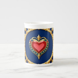 Golden Framed Heart Motif med Ornate Design Benporslin Mugg