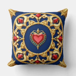 Golden Framed Heart Motif med Ornate Design Kudde